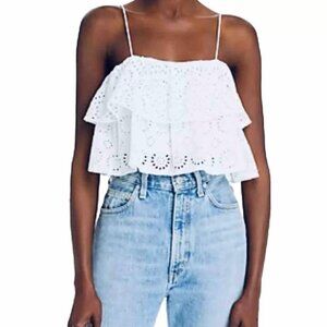 ALICE + OLIVIA Marylynn Shirt Size 4 Eyelet Ruffle Crop Top Off White